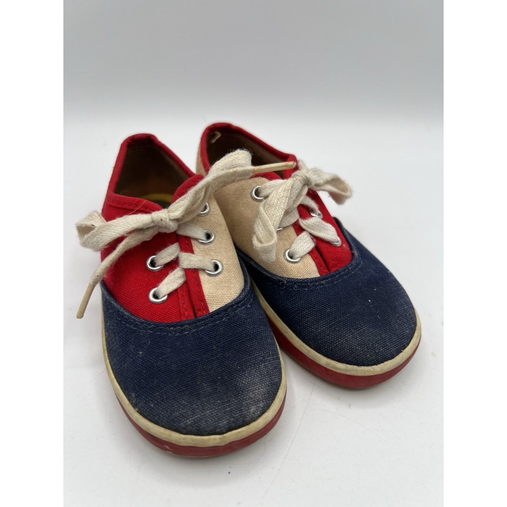 VTG Keds Kids Toddler Red Canvas Lace Up Sneakers Shoes Retro Coastal Size 7